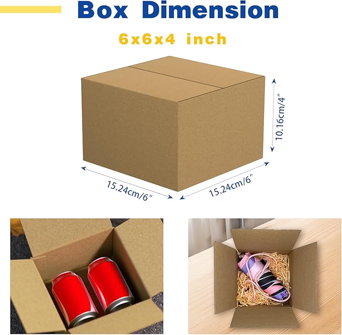 30 Pack 6x6x4 inches Small Shipping Boxes Brown Corrugated Cardboard Boxes for Packing, Mailing, Moving, Business
