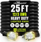 25ft Outdoor/Indoor Extension Cord 12/3 Gauge Extra Heavy Duty 3 Prong SJTW, Waterproof, Flexible Cold-Resistant Long Power Cord,15A 125V 1875W, Black by LifeSupplyUSA