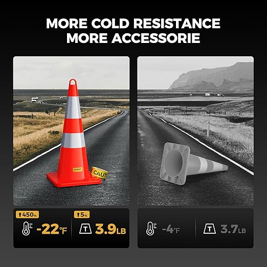 10 Pack 28 Inch Traffic Cones, from -22℉ to 131℉, MUTCD-Compliant Orange Safety Cone with Reflective Collar ＆ Extra Caution Tape for Parking Lot, Construction Work, Road Safety