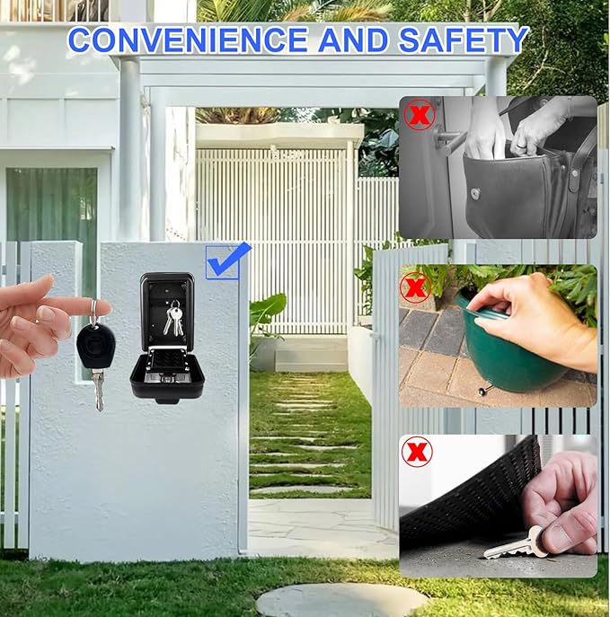 Key Lock Box, 12-Digit Code, Weatherproof Wall Mount, Large Capacity 5-8 Keys, Aluminum Alloy (Black, 3.58 * 2.24 * 5.28IN)