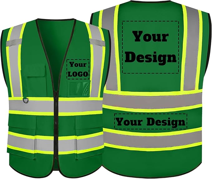 Safety Vest Customize Logo with 5 Pockets & Zipper Reflective High Visibility Vest Class 2 Outdoor Workwear