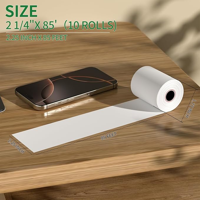 (10 Rolls) 2 1/4" x 85' Thermal Receipt Paper Roll, Cash Register POS Thermal Paper, Credit Card Thermal 2 1/4 in x 85 ft.