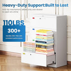 4 Drawer File Cabinet, Lateral Filing Cabinets for Home Office, Office Storage Drawers with Lock, Hanging Files Legal/Letter A4 Size (Assemble Required,White)