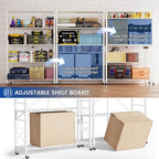 ALANNG 40" W Foldable 5-Tier Storage Shelves with Wheels, Adjustable & Removable Metal Rack, Heavy Duty Rolling Organizer for Kitchen, Garage, Closet, Pantry, and Office (White,3 Pack)