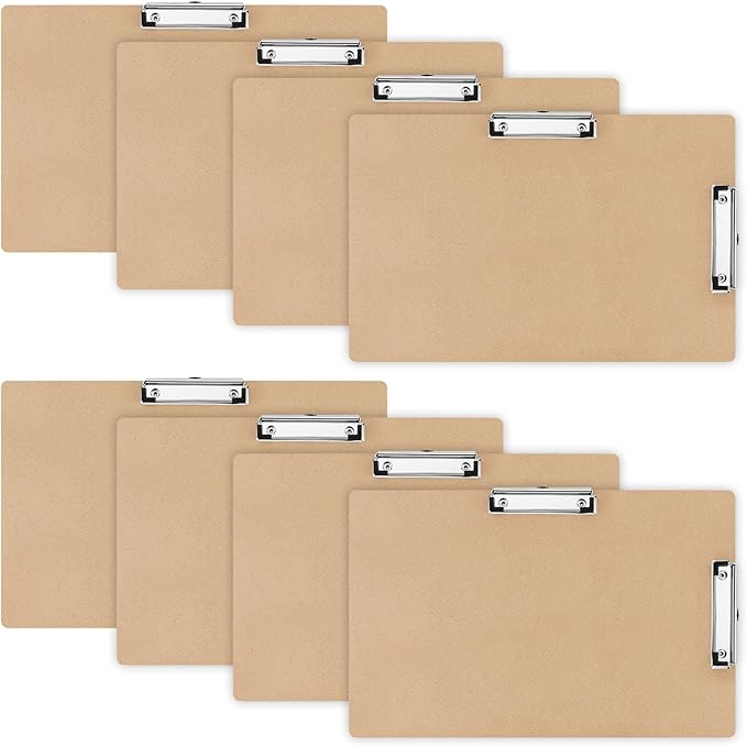 Henoyso 8 Pcs 11x17 Clipboard Wooden Lap Board with Low Profile Clip Brown Double Landscape Clip Hardboard Drawing Board Landscape Horizontal Large Clipboard for Desk Paper Sketching Art Supplies