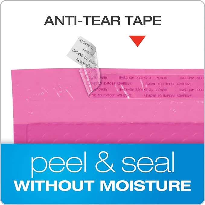 Quality Park Bubble Mailers, 8.25 x 11 Shipping Envelopes, Water Resistant Pink Poly Padded Envelopes, Redi-Strip Peel Off Closure, 25/Box (QUA85861)