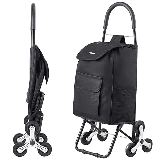 VEVOR Stair Climber Cart, 36L Capacity, Grocery Cart Laundry Stair Climbing Handcart with 6 Wheels & Oxford Cloth Bag, Foldable Stair Climber Hand Truck for Grocery Laundry, Black