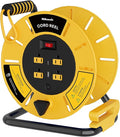 Extension Cord Storage Reel with 4-Grounded Outlet & 2 USB Port, 15A Circuit Breaker, Heavy Duty Open Cord Reel for 12/3,14/3 Gauge Power Cord, Hand Wind Retractable,ETL Listed Yellow Y85CR06