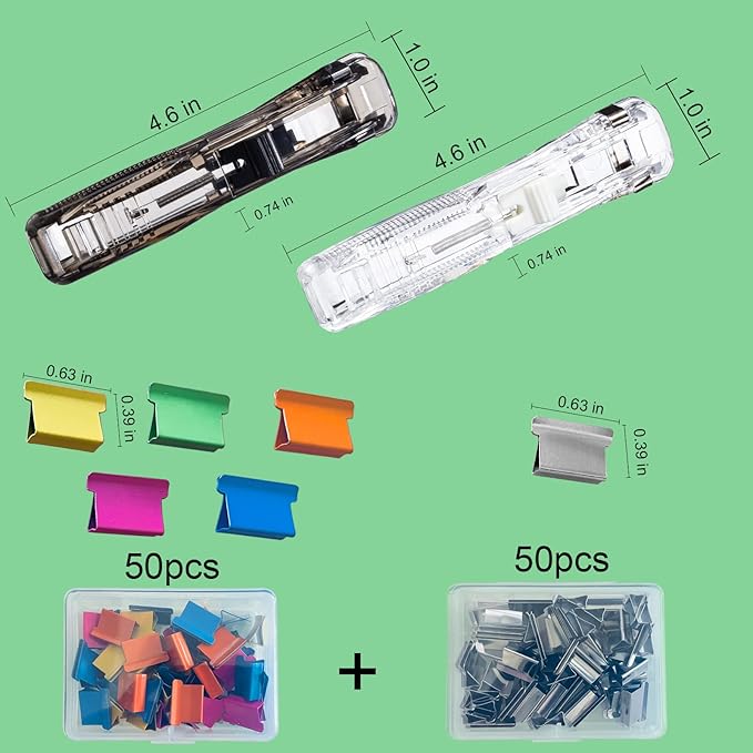 Reusable Portable Paper Clam Clip Dispenser Refill Clips, 40 Sheet Capacity-2Pcs Clam Clip Dispenser 100 Metal Refill Clips (50 Silver + 50 Color) for Home School Desk Office (White and Black)
