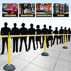 6 Pack Premium Crowd Control Stanchion Set, 40" H Delineator Post with 10' Feet Retractable Belt, Heavy-Duty Base, Safety Rope Barriers for Traffic Queue (Water Filled Base, Yellow)