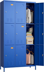 Employee Lockers with 9 Doors,Metal Locker for Employees with 27 Hooks,Metal Locker for Home Office,Assembly Required,Blue