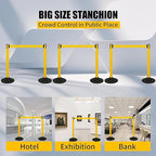 BESEA Crowd Control Stanchions with 10 FEET Retractable Belts, Water Filled Base Weighted Barriers Yellow Post 6PACK