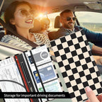 Premium Car Registration and Insurance Card Holder, Cute PU Leather Car Document Holder, Vehicle Glove Box Car Organizer with Magnetic Closure for Driver License, Cards Beige Checkerboard