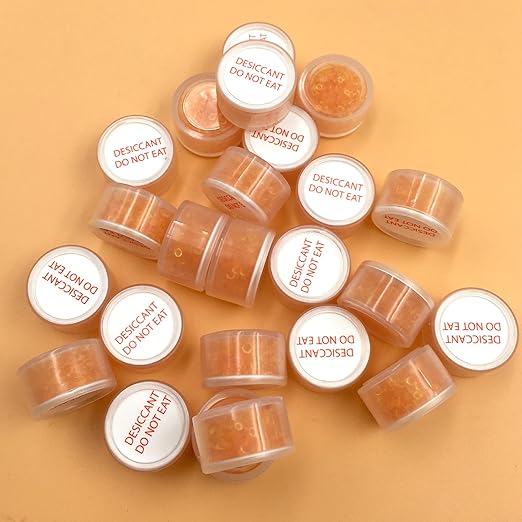 1 Gram 250 Packs Silica Gel Desiccant Canister,Orange to White Indicating Desiccants Capsules, Moisture Absorbers for Food Storage, Food Grade Desiccant Dehumidifiers