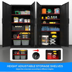 Metal Garage Storage Cabinet with Lock, 72" Tall Steel Storage Locker with 4 Adjustable Shelves, Heavy Duty Metal Cabinet for Garage, Office, Home, Black