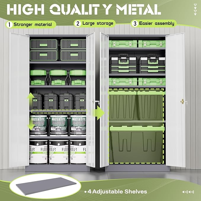 Crownland 72" Metal Storage Cabinet, Lockable Garage Cabinets, High Office Storage Cabinet with Adjustable Shelves for Garage, Home Office, Classroom, Pantry, File(Grey White-Narrow Size)