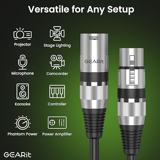 GEARit DMX to DMX Stage Lighting Cable (50 Feet, 2-Pack) DMX Male to Female (XLR Compatible) 3-Pin Balanced Shielded for DJ LED Moving Head Par Light, Mic Mixer, Recording Studio, Podcast - 50ft