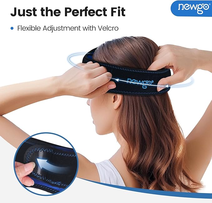NEWGO Headache Ice Pack Head Wrap for Migraines, FSA Eligible, Cold Pack Head Ice Therapy Wrap for Headache Relief, Tension, Sinus Pain, Chemo, Head Injuries