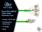 25 ft Outdoor Extension Cord Waterproof - 14 Gauge Heavy Duty Extension Cord 25 ft - Lighted Outdoor Extension Cords with Multiple Outlets - Watts Wire - 25' Grounded - extensiones electricas