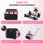 Large Rolling Cleaning Caddy Bag with Detachable Trolley, Waterproof Cleaning Caddy on Wheels for Housekeepers, Cleaning Cart Supplies Organizer for Home,Car,Office,Picnic (Pink) (in Patent)