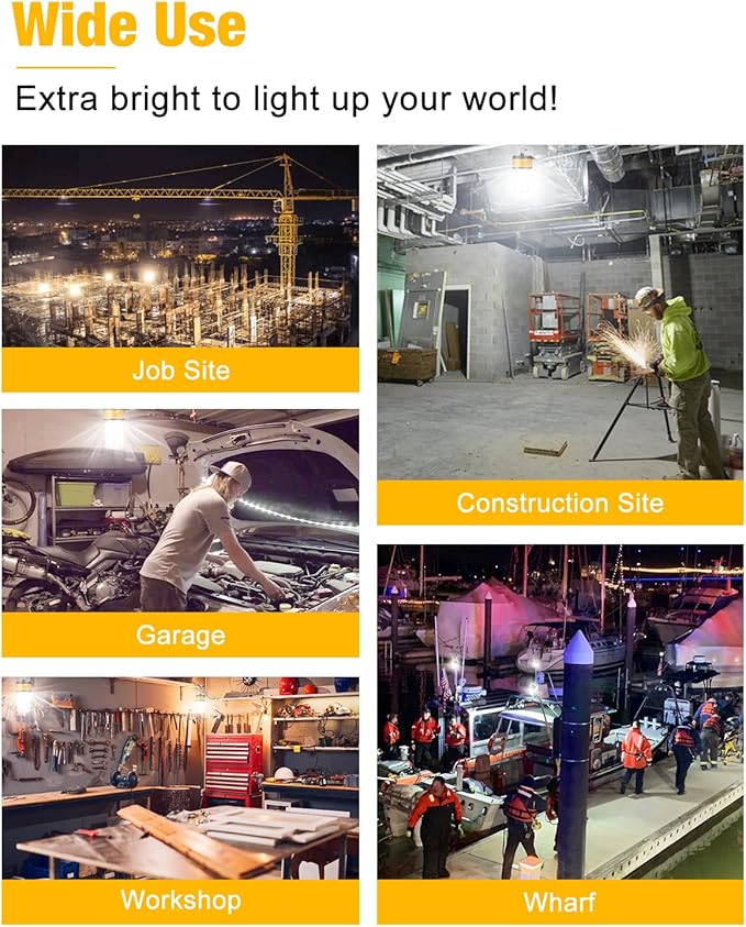 LED Temporary Work Light 150W 5000K 19,500lm Outdoor Construction Lights Job Site Lighting 10ft Cord Dust Waterproof Hanging Lighting