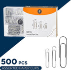 500 Pack Paper Clips by Luxurecourt - 3 Assorted Sizes of Silver Small and Large Paperclips Bulk, Rust-Resistant Nickel Plated Steel Clips, Essential for Organization - Home, School, Office Supplies