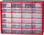 Akro-Mils 24-Drawer Plastic Drawer Storage Cabinet for Garage Organization, Bead Organizer, Building Bricks Storage, Teacher Toolbox, Makeup Organizer, 20-Inch W x 6-Inch D x 16-Inch H, 10124 Red