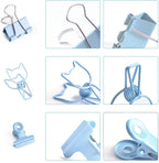 Blue Paper Clips and Binder Clips Set, Metal Assorted Sized Binders with Push Pins, Cute Office Supplies for Desk, Desk Accessories