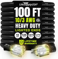 100ft Outdoor/Indoor Extension Cord 10/3 Gauge Ultra Heavy Duty 3 Prong SJTW, Waterproof, ETL Listed, Flexible Cold-Resistant Long Power Cord,15A 125V 1875W, Black by LifeSupplyUSA