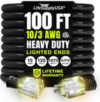 100ft Outdoor/Indoor Extension Cord 10/3 Gauge Ultra Heavy Duty 3 Prong SJTW, Waterproof, ETL Listed, Flexible Cold-Resistant Long Power Cord,15A 125V 1875W, Black by LifeSupplyUSA