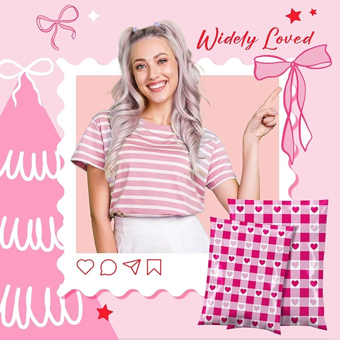 Metronic Poly Mailers 14.5x19 Inch 50pc Shipping Bags for Clothes,Self Adhesive Shipping Envelopes for Small Business,Waterproof Mailers Poly Bags for Shipping,Packaging Mailing Bags Pink Checkered