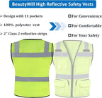 BeautyWill Custom Logo 10/20 Pack Safety Vest Class2 High Visibility Vest with Pockets Breathable Construction Vest Bulk