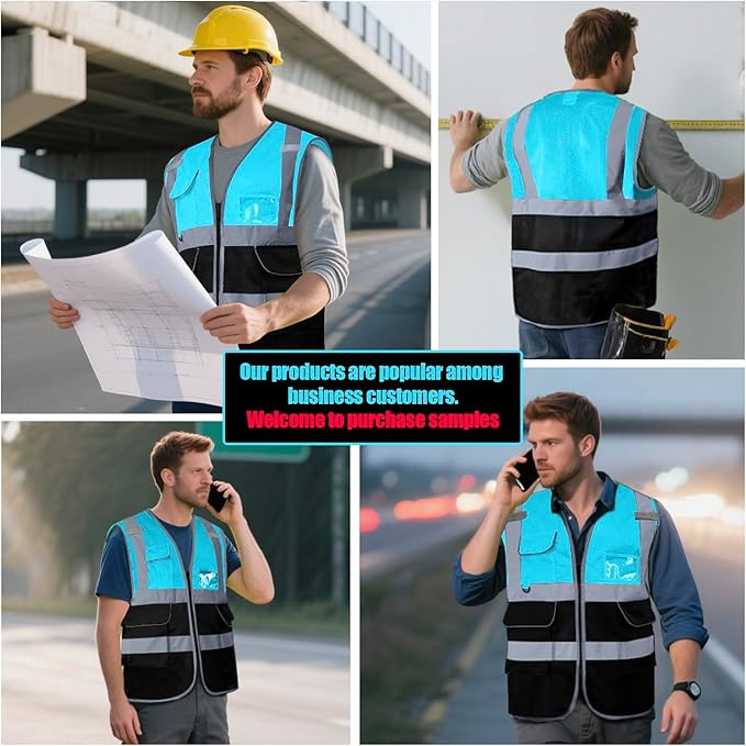 BeautyWill Custom Safety Vest Customized Logo Class 2 High Visibility Reflective Vest with Pockets Construction workwear