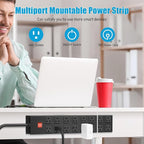 HHSOET Metal 16 Outlet Mountable Power Strip, Wall Mount Garage Workbench Socket, Gaming Table Surge Protector with 15 FT Power Cord.(Black)