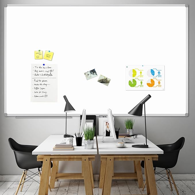 JILoffice Large Magnetic White Board, Dry Erase Board 96 x 48 Inch, Silver Aluminum Frame Wall Mounted Board for Office Home and School