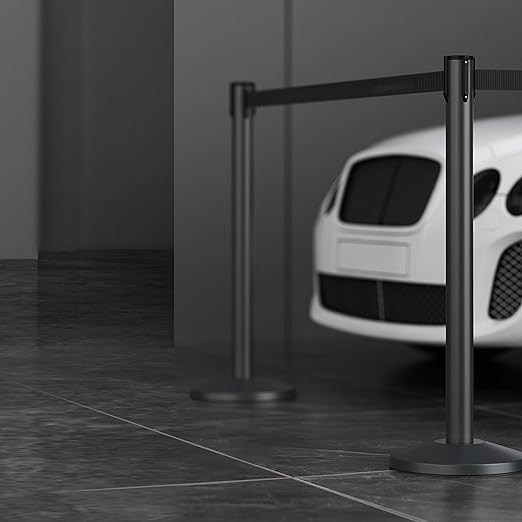 6-Pack Black Stanchion Posts with Retractable Belts, Hollow Sand-Fillable Base for Maximum Stability, Crowd Control Queue Barriers for Theaters, Parties, Weddings, Exhibitions