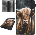 Car Registration and Insurance Holder,Leather Vehicle Glove Box Organizer Wallet for Document,Perfect for any Car,Truck,Motorcycle,Driver License,Trailer or Boat,Men & Women,Highland Cow Cattle