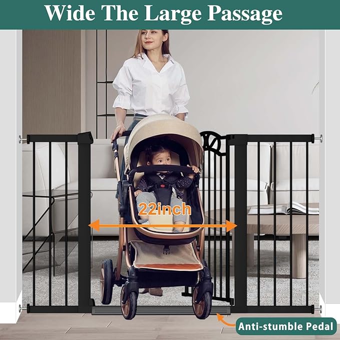 Fairy Baby 81.9"-84.6" Extra Wide Baby Gate for Stairs, Pressure Mounted Auto Close Child Safety Gate with Door No Drill, Large Long Pet Dog Gate for The House Doorways, 82 83 84 Inches Wide, Black