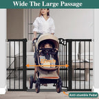 Fairy Baby 54.4"-57.0" Extra Wide Baby Gate with Door, 55 56 57 Inches Walk THR Baby Gates for Stairs Pressure Mounted no Drill, Indoor Tension Metal Child Pet Dog Safety Gate for Kids, Black