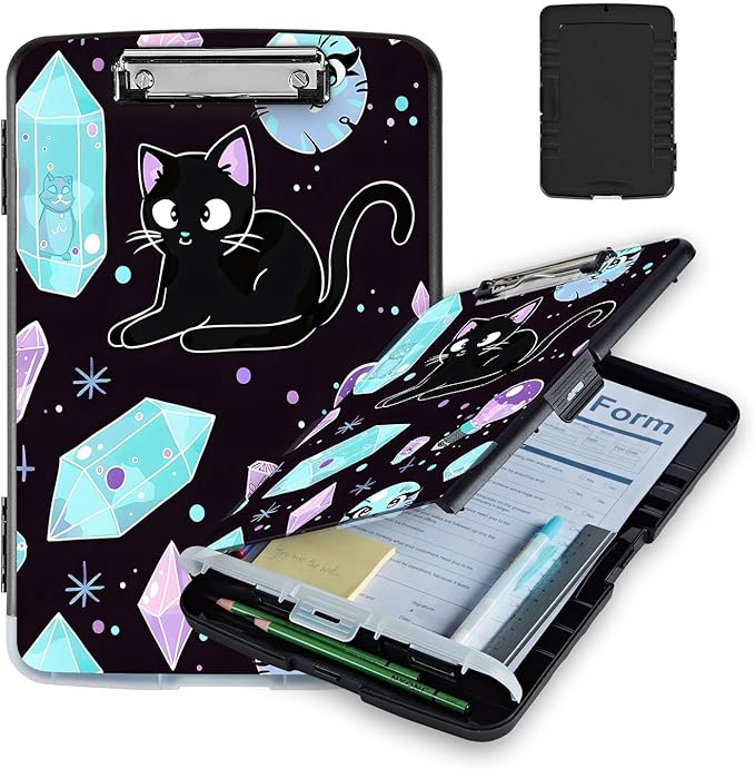 Pattern Design Clipboard with Storage - Heavy Duty Legal Size Clipboard, Ideal for Teachers, Nurses, Office Workers, Contractors, and Kids - 9.5 x 14.2 Inch (Crystal Cat)