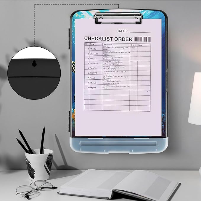 Clipboard with Storage,Heavy Duty Plastic Storage Clipboard with Low Profile Clip,Teacher Must Haves,Office Supplies,Ocean Sea Turtle Fish