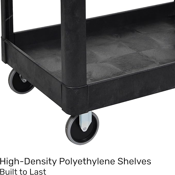 Tubstr Extra Large Two-Shelf Utility Cart with Wheels | 500 lb. Capacity Rolling Utility & Tool Cart for Warehouses, Industrial Settings, Auto Garages, & More (Black, 45.5 x 24.5)