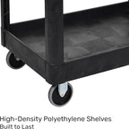Tubstr Extra Large Two-Shelf Utility Cart with Wheels | 500 lb. Capacity Rolling Utility & Tool Cart for Warehouses, Industrial Settings, Auto Garages, & More (Black, 45.5 x 24.5)