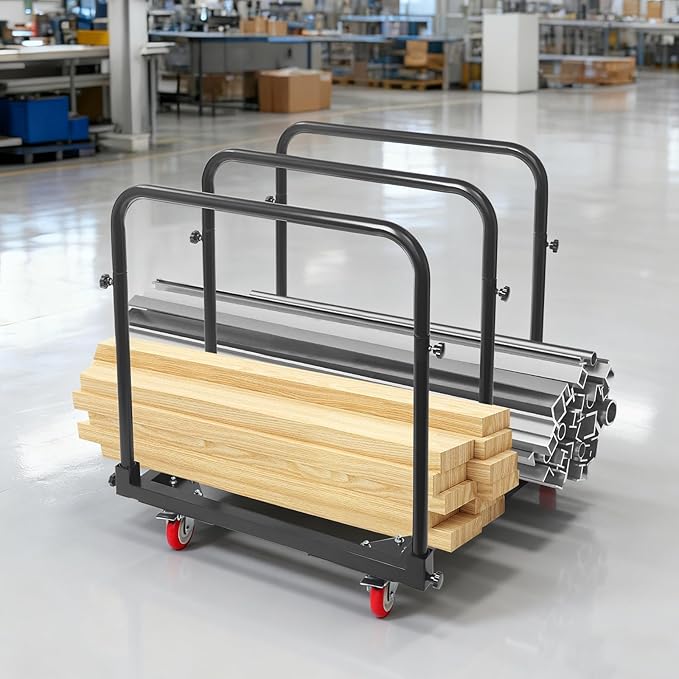 Undercat Steel Panel Truck, Heavy Duty Lumber Drywall Dolly, 1400lbs Platform Truck with 4 Swivel Casters, Flatbed Cart with 3 Side Handrails & Bottom Crossbar for Warehouse, Garage, Home, Black