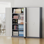 Pataku Metal Storage Cabinet, 72" Garage Cabinet with Doors and Shelves Lockable Steel Multifunctional Cabinets, File Cabinets for Home, Office, Garage, Warehouse(White Grey)