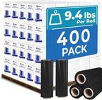 Rosmonde 400 Pack Black Plastic Wrap, 80 Gauge Durable Shrink Wrap Roll, 18" x 1500 ft Stretch Wrap Roll, 3" Core, Heavy Duty Stretch Film for Pallet Wrapping Warehouse Packaging, Moving & Storage