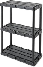 Gracious Living 3 Pack Light Duty Storage Shelves, Knect-A-Shelf 3-Shelf Ventilated Shelving Rack Organizer for Home, Garage, Basement, Laundry, Black
