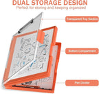 Rimilak Plastic Clipboard with Storage, Side Opening with 2 Compartment, Size 13.3 x 9.4 x 1.5 Heavy Duty High Capacity Nursing Box for Work School & Office Supplies, Orange