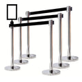 VIP Crowd Control Retractable Belt Stanchion Queue Safety Barrier Set, 36" Ht, 78" Belt + Wall Bracket (6 Satin Stainless Posts Black Belt + SFrame + WBracket)