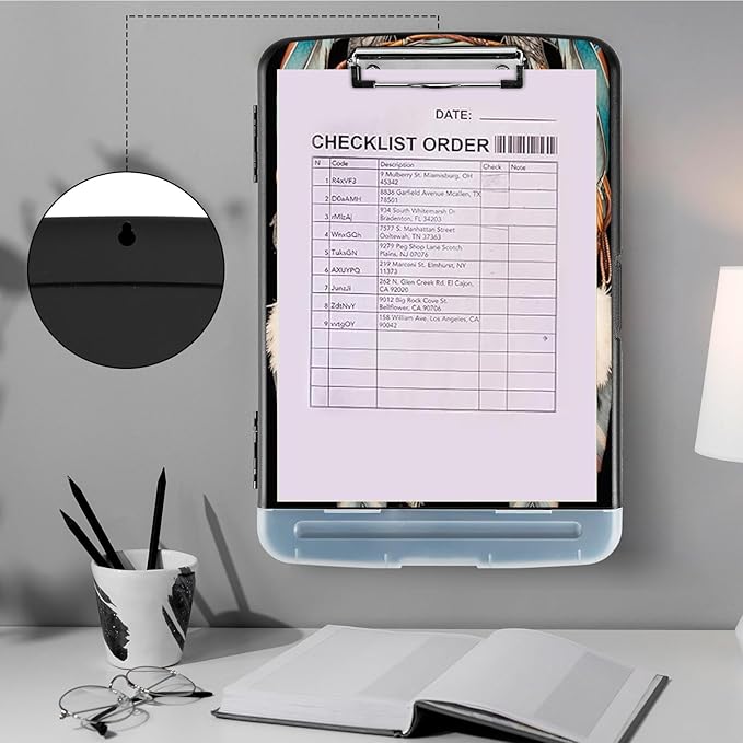 Clipboard with Storage,Heavy Duty Plastic Storage Clipboard with Low Profile Clip,Teacher Must Haves,Office Supplies,Dream Catcher Wolf